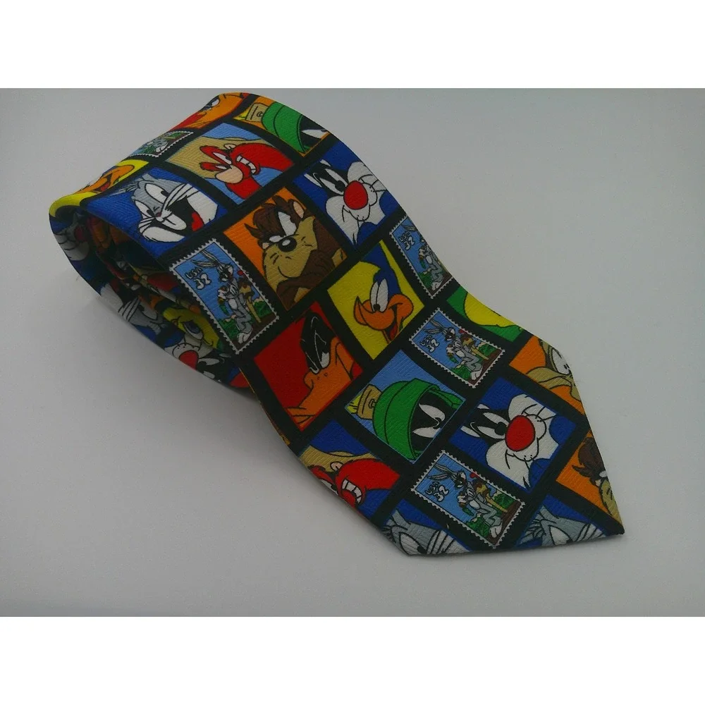 Vintage 1997 Looney Tunes Stamp Collection Men's Tie USPS Bugs Bunny Daffy Duck
